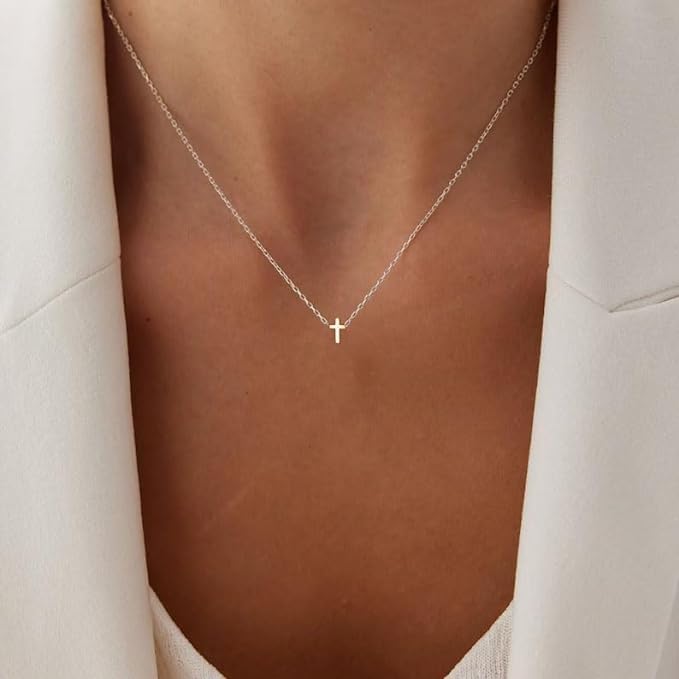 VIROMY Gold Cross Necklace for Women 14K Gold Plated Cute Sidways Cross Pendant Choker Necklaces Simple Trendy Everyday Jewelry for Women - Image 3